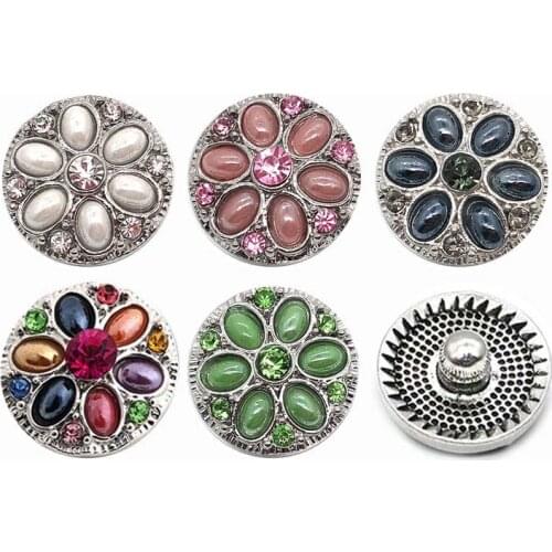 High quality 058 flower 18mm rhinestone metal button for snap button Bracelet Necklace Jewelry For Women Silver jewelry