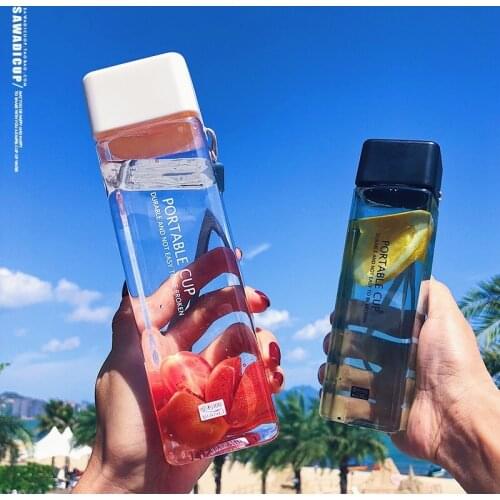 Cute Plastic bottle 450ml for Water Bottles to drink with Rope Transparent or Frosted Sport Korean style Heat resistant Cup