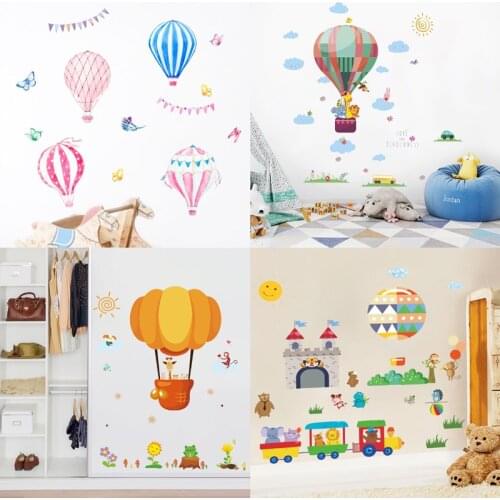 Cartoon Balloons Hot Air Balloon Wall Sticker for Baby Rooms Animals Colorful Decorations Home Wallpaper Nursery Mural Art Decal