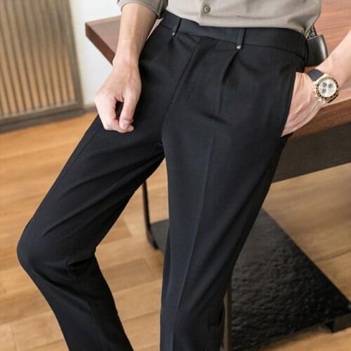 Men Elastic Waist Suit Pants Business Slim Fit Formal Trousers Casual Solid Color Pantalon Homme Classique Vintage Formal Pant