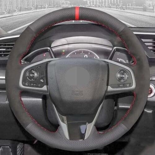 Soft Black Genuine Leather Suede Car Steering Wheel Covers For Honda Civic 10 2016-2021 CR-V CRV 2017-2021 Clarity 2018-2021