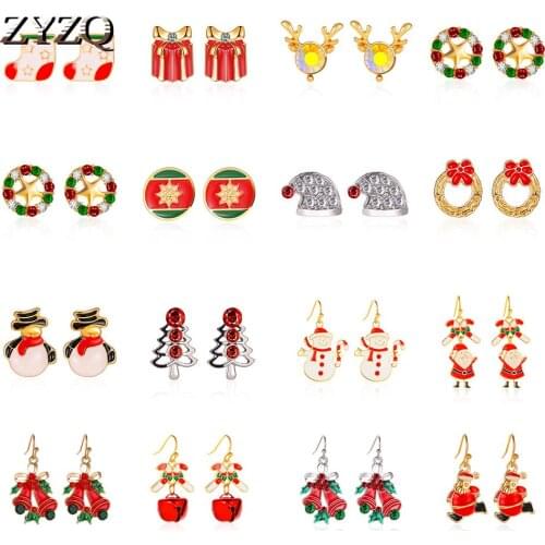 ZYZQ New Arrival Female Christmas Ornaments Sweet Christmas Tree Snowman Gold Color Brincos Christmas Gift Jewelry For Women