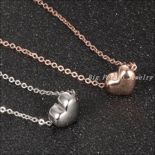 New Jewelry Hotsale 316L Stainless Steel Silver&Rose Gold Color Chain Lovely Heart Womens Girls Pendant Necklace.High Quality