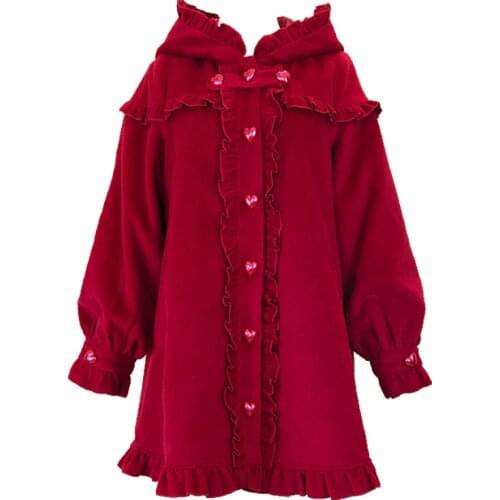 Autumn And Winter Vintage Japanese Sweet Lolita Overcoat Falbala Love Button Victorian Coat Kawaii Girl Gothic Lolita Coat Loli