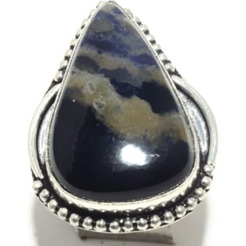 Genuine Sodalite Ring Silver Overlay over Copper , Hand Made Women Jewelry gift , USA Size : 7