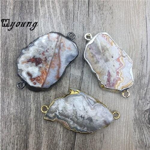 Freeform Moxico Agates Slice Connector Pendant,Nature stone Slab Charm Connector For Jewelry Making My1441