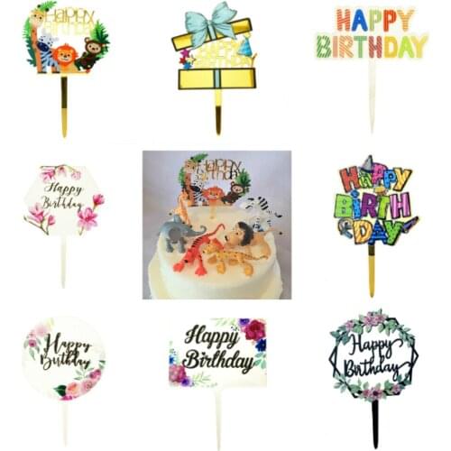 7PCS Safari Birthday Decorations Kit Acrylic Cake Topper Animal Cupcake Baby Shower Jungle Kids Children Party Supplies Wild One