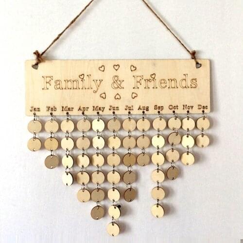 Family and Friends Wooden Birthday Reminder Calendar Birthday Tracker Wall Hanging Plaque Board Sign DIY Home Decoration Gifts