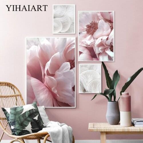 Scandinavian Botanical Canvas Poster Pink Flower Wall Print Nordic Art Painting Simplicity Decorative Picture Modern Home Decor