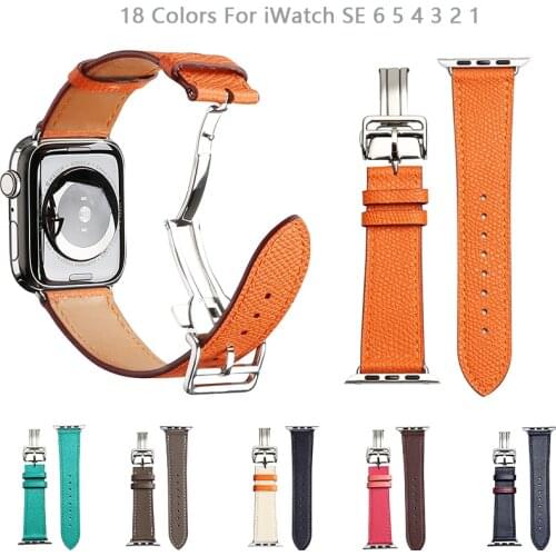 Folding Buckle Leather Bracelet for Apple Watch Band 6 SE 5 4 40/44mm Belt Wristband Strap for iWatch Series 3 38/42mm Watchband