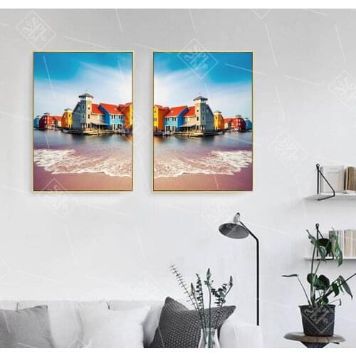 Modern Minimalist Canvas Painting Wall Art Picture for Living Room Decor Nordic Style Blue Sea Beach Landscape Poster and Prints