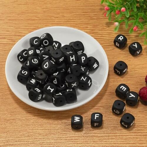10Pc Black Silicone Alphabet Letter Beads Baby Teething Pacifier Chain Silicone Baby Teether BPA FREE