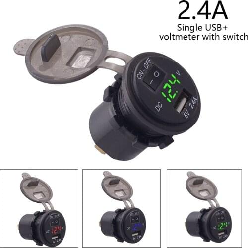 2.4A Universal Multi-Function Motorcycle Car USB Charger Voltmeter With Switch Support All Mobile Phones Tablets Car Appliances