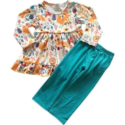 Spring and summer baby girl clothes cotton print girl round neck long sleeve shirt pants suit