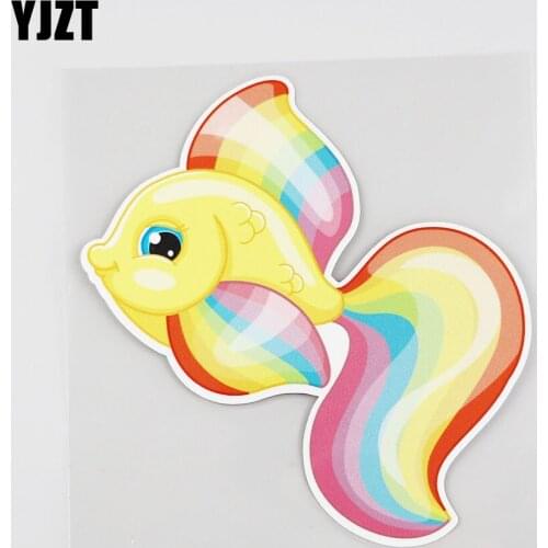 YJZT 13.4CMX14.5CM Rainbow Fish Car Sticker Beautiful Coral Fish Pvc Decal 6A-0009