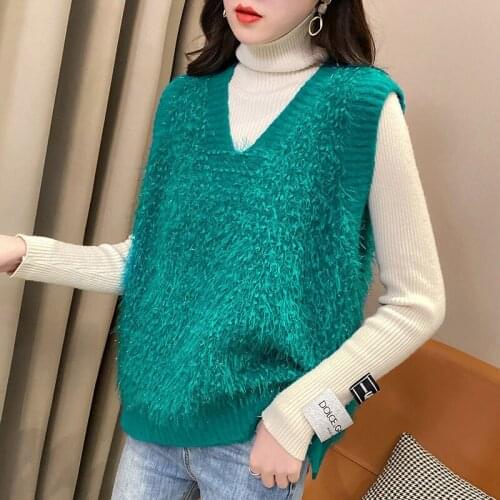 Woman Jacket Vest Spring and Autumn V-neck Womens Loose Pullover Knitting Vest Top Chaleco Mujer