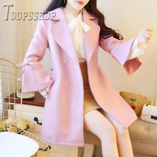 Women Wool Blend Warm Jackets Streetwear Female Cardigan Ladies Sweet Slim Thick Outwear