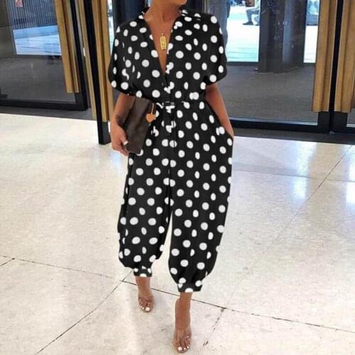 Women Retro Leopard Print Button Jumpsuit Summer V Neck Short Sleeve Playsuit Elegant Office Lady Rompers Beach Overalls Pockets