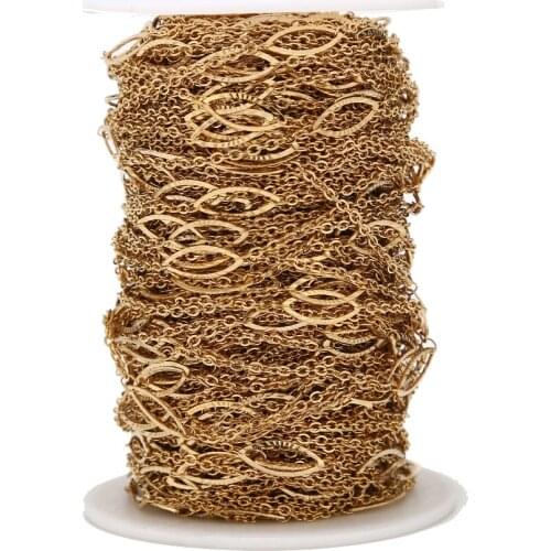 1M/2M/5M/10M High Quality 5*15mm Gold tone Stainless Steel Oval Eyeglass chains for DIY jewelry craft making Chain