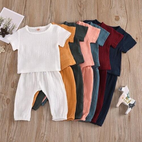 2021 Childrens Clothing New Boys and Girls Summer Cotton and Linen Candy Color Trousers Suit