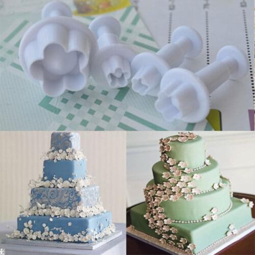 4 Pcs/set Plastic Plunger Mould Tips Confectionery Tool Cookie Cutter Mold Pastry Baking Tools for Cake Fondant