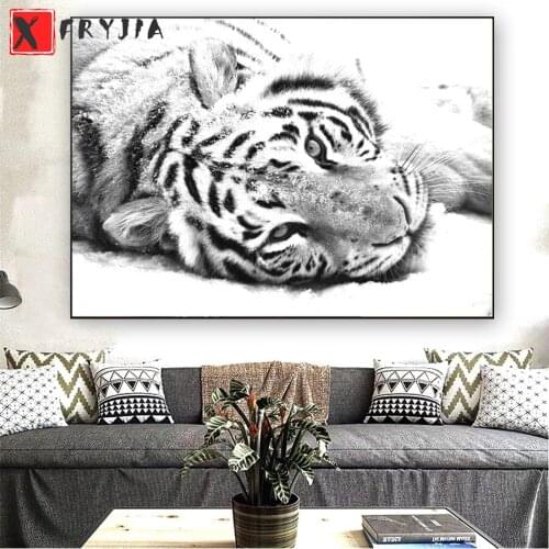 5D DIY Square round Diamond Painting Black and white animal art, tiger sale Cross Stitch Diy Diamond Embroidery Mosaic art