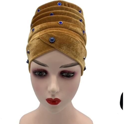 Diamonds African Turban Caps Women Hijab Bonnet Muslim Head scarf Hat Islamic Head Wraps Headwear Nigeria Wedding gele