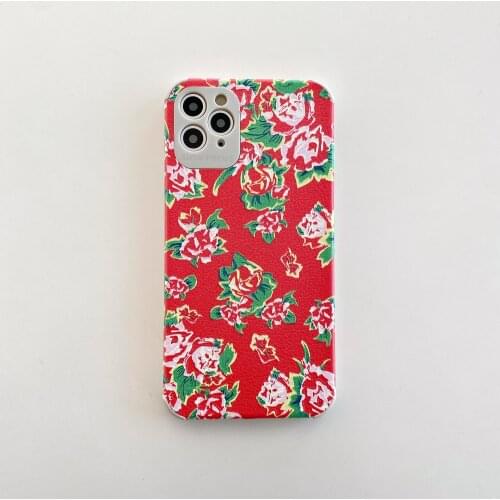 Red & Green Flower Pattern Case for iPhone 12 Pro Max Back Phone Cover for 12 Mini 11Pro Max X XS XR 8 7 Plus SE 2020 Capa