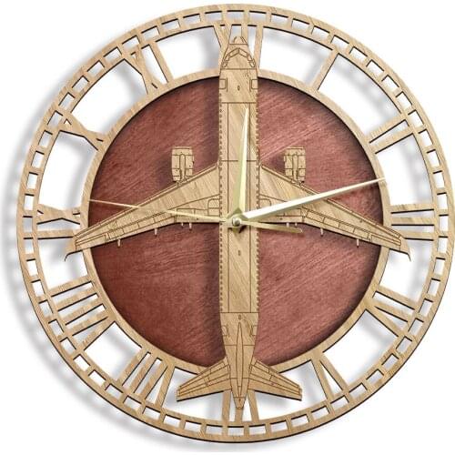Airbus A320 Wooden Wall Clock Commercial Passenger Twin-engine Jet Airliner Decorative Wood Clock Quiet Sweep Quartz Wall Clock