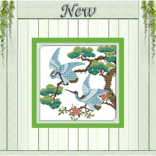 Longevity Crane scenery decor painting counted print on canvas DMC 14CT 11CT Chinese Cross Stitch Needlework Set Embroidery kits