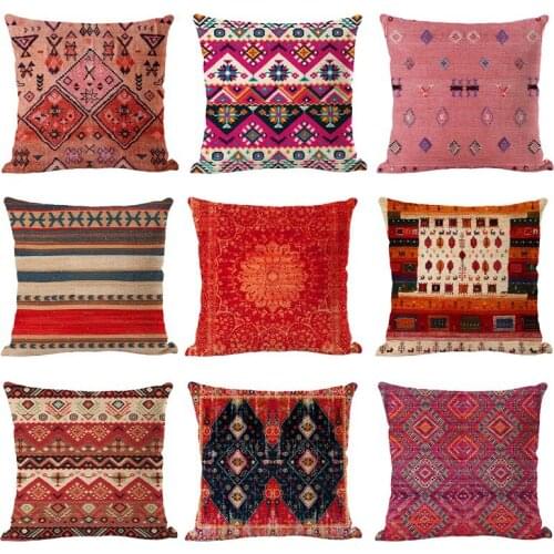 Double Sides Pillow Case Polyester Square Cushion Cover Throw Pillow Ethnic Flower Bohemian Office Sofa Pillowcase Home Decor