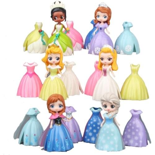 24PCs/Set Frozen Princess Anna Elsa Sophia Dress Up DIY Action Figures Pvc Model Dolls Collection Cake Topper Ornaments Girl Toy
