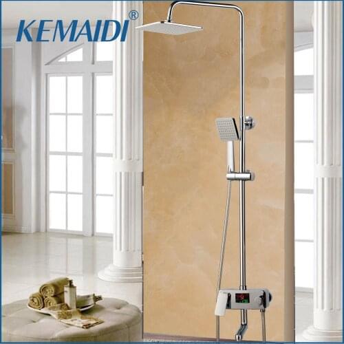 KEMAIDI Digital Display 8" Rainfall Shower Faucet In-wall Rotate Tub Spout Shower Mixer Set Handheld Shower Brass Mixer Valve