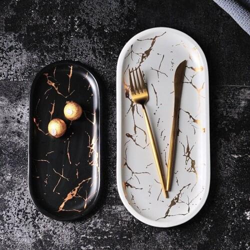 Marble Pattern Ceramic Dish Fruit Salad Dessert Sushi Plate Kitchen Tableware Set Christmas Desk Decor Plates Serving Trays Gift
