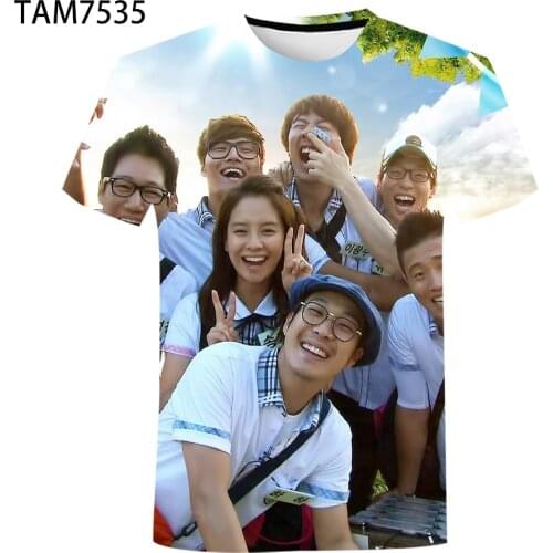 Korean Variety Funny （Running Man） Mens Short Sleeve 3D Print Summer Fashion Harajuku Student Street Trend Loose Oversized Top