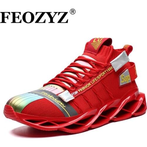 FEOZYZ Mens active shoes breathable knit red sport shoes running man casual Trainers outdoor lace up mens designer sneakers