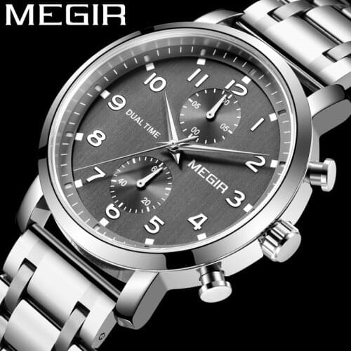MEGIR Watch Men Waterproof Chronograph Military Army Male Clock Top Brand Luxury Stainless Steel Man Sport Wristwatch Gift 2160