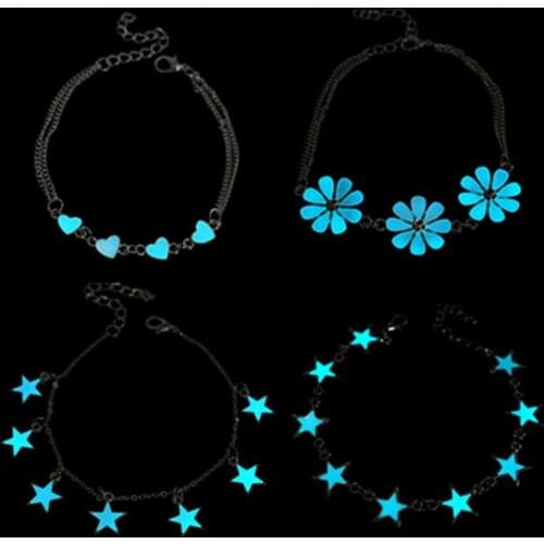 Trendy Fluorescent Bracelets & Bangles Star Flower Heart Bracelets Glow In The Dark Luminous Bracelet For Women Girls