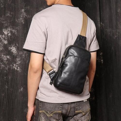 Mens Genuine Leather Crossbody Bag Waterproof Shoulder Bags Messenger Chest Bags Man Sling Bag Travel for Male Chest Bag Pack