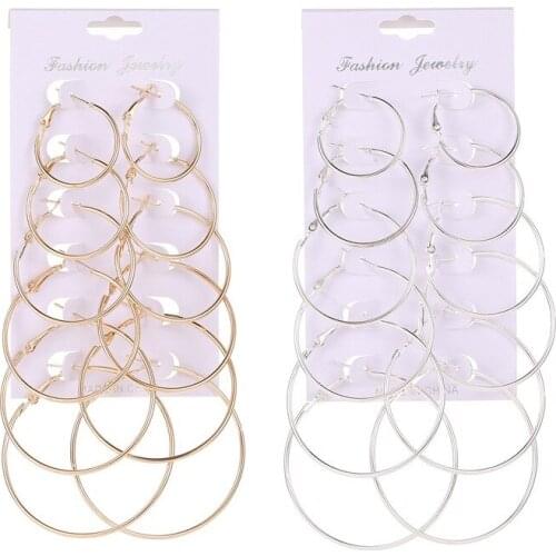 6-piece Earring Set European and American Fashion Set Large and Small Circle Earrings Geometric Jewelry
