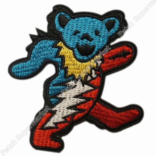 3" Grateful Dead Dancing Marching Lightning Bear Music Band Heavy Metal Iron On Patch Tshirt MOTIF APPLIQUE Rock Punk Badge