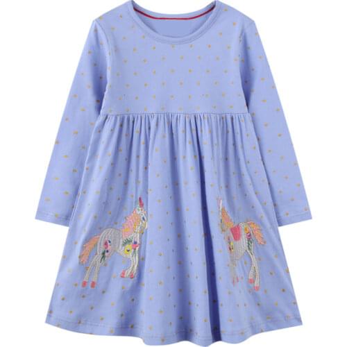 2021 New Autumn Winter Baby Girls Cotton Embroidery Princess Dresses Toddler Animal Horse Stripe Long Sleeve Dress Kids Costumes