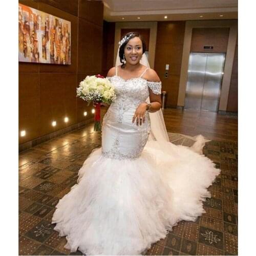 New Arrival Plus Size African Black Women Mermaid Wedding Dresses Lace Appliqued Summer Beach Vintage Bridal Gowns Long Sweep