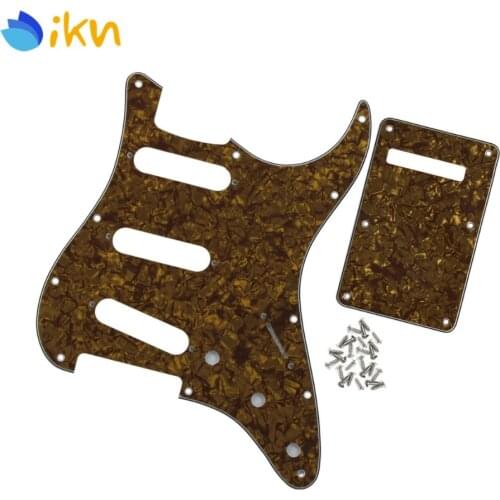 New 4Ply 11 Holes Electric Guitar Pickguard SSS Strat Scratch Plate & Tremolo Cavity Cover Back Plate & Screws , Golden Pearl