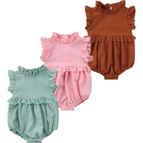 Newborn Baby Girls Sleeveless Ruffles Romper Jumpsuit Clothes Outfits Summer