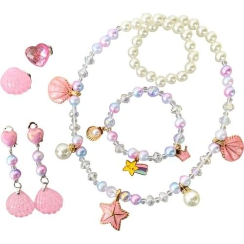 Baby Girls Kid Pearl Beads Mermaid Tail Fishstar Necklace Fashion Pendant little Child Kids Charm Jewelry Set For Girls gift