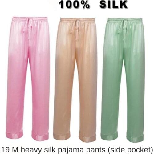 19 MM High-End Real Silk Pyjama Trousers Womens Home Pants Mulberry Silk Casual Pants Silk Pajama Long Pants Side Pocket