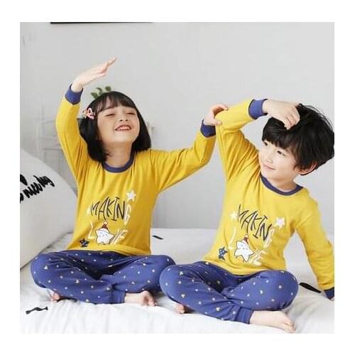 Pajamas home service long-sleeved girls cotton round neck comfortable clothes suit cartoon children boys and girls pajamas set