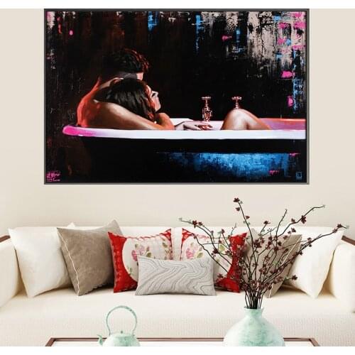 Pop Art Graffiti Prints Couple Hugging In The Bathtub Graffiti Canvas Painting Interior Decoration Painting(No Frame)