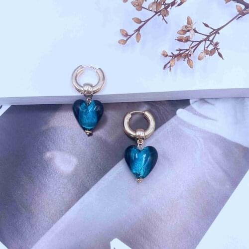 Delicate Glass Love Heart Metallic Hook Earrings for Women Grey Color Hanging Hollow Dangle Earrings Minimalist Jewellery